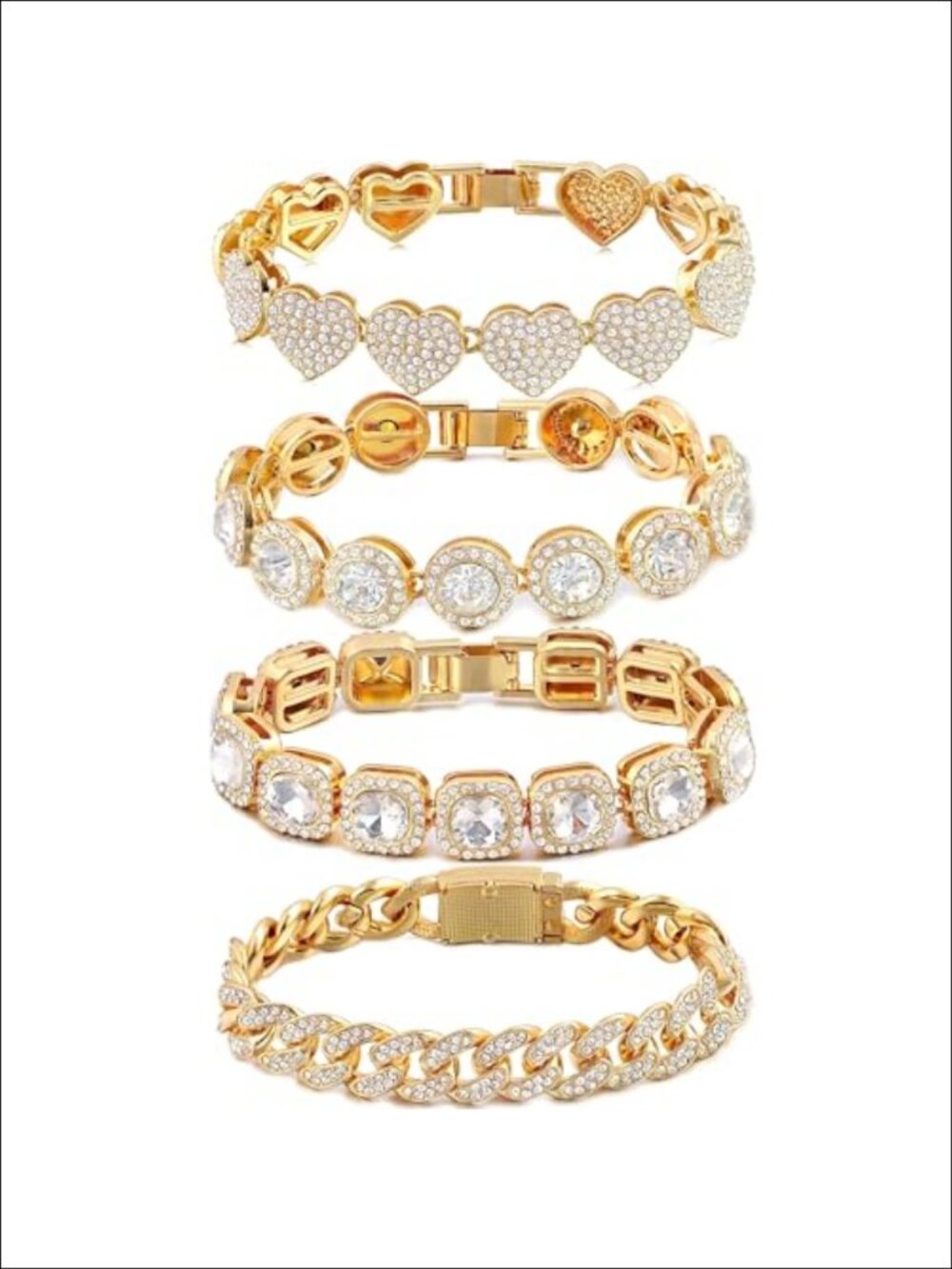 4PC Tennis Bracelet Set Cubic Zirconia Cuban Link Layered Bracelet for Women